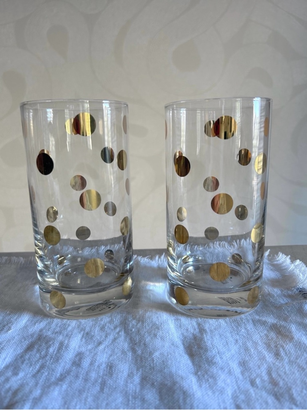 Kate Spade Crystal Gold Set/2 Highball Pearl Place Dots Drink Glasses Cup Hiball